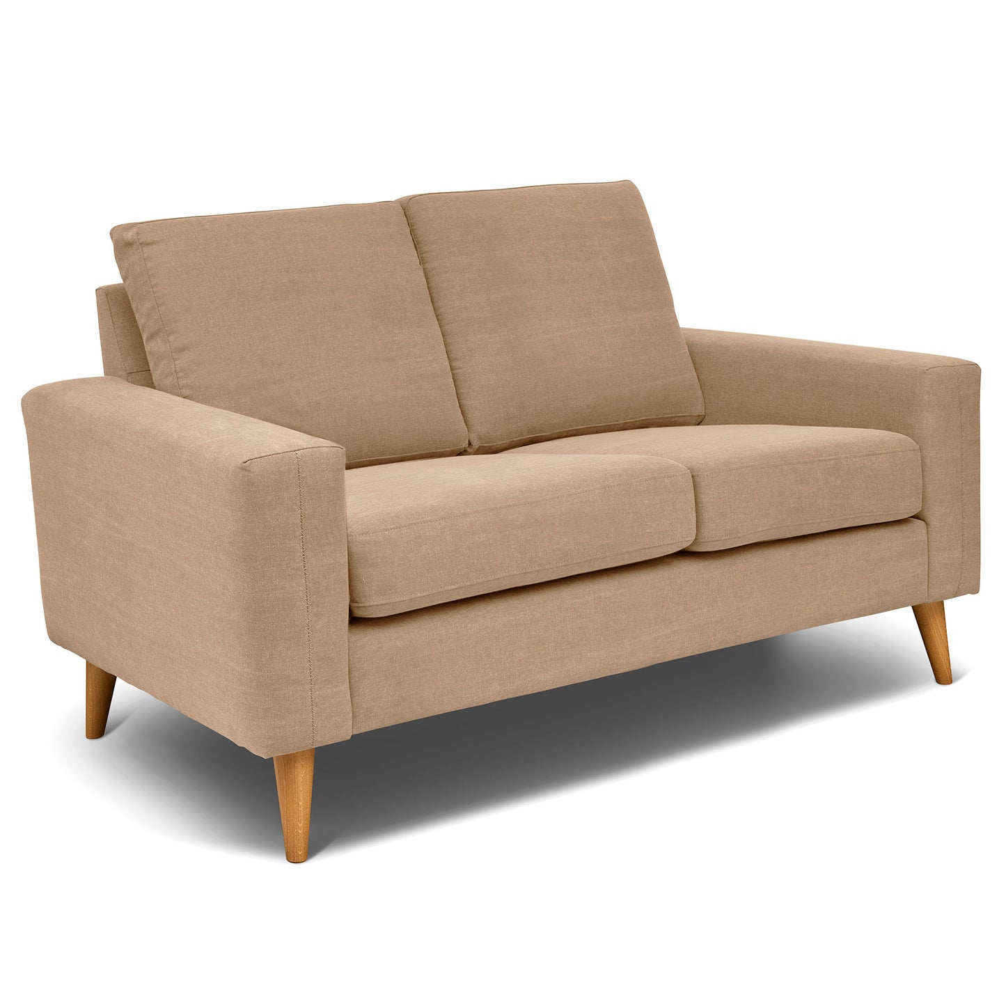 Liten beige 2-sits soffa som är sittvänlig för äldre, 156 cm bred