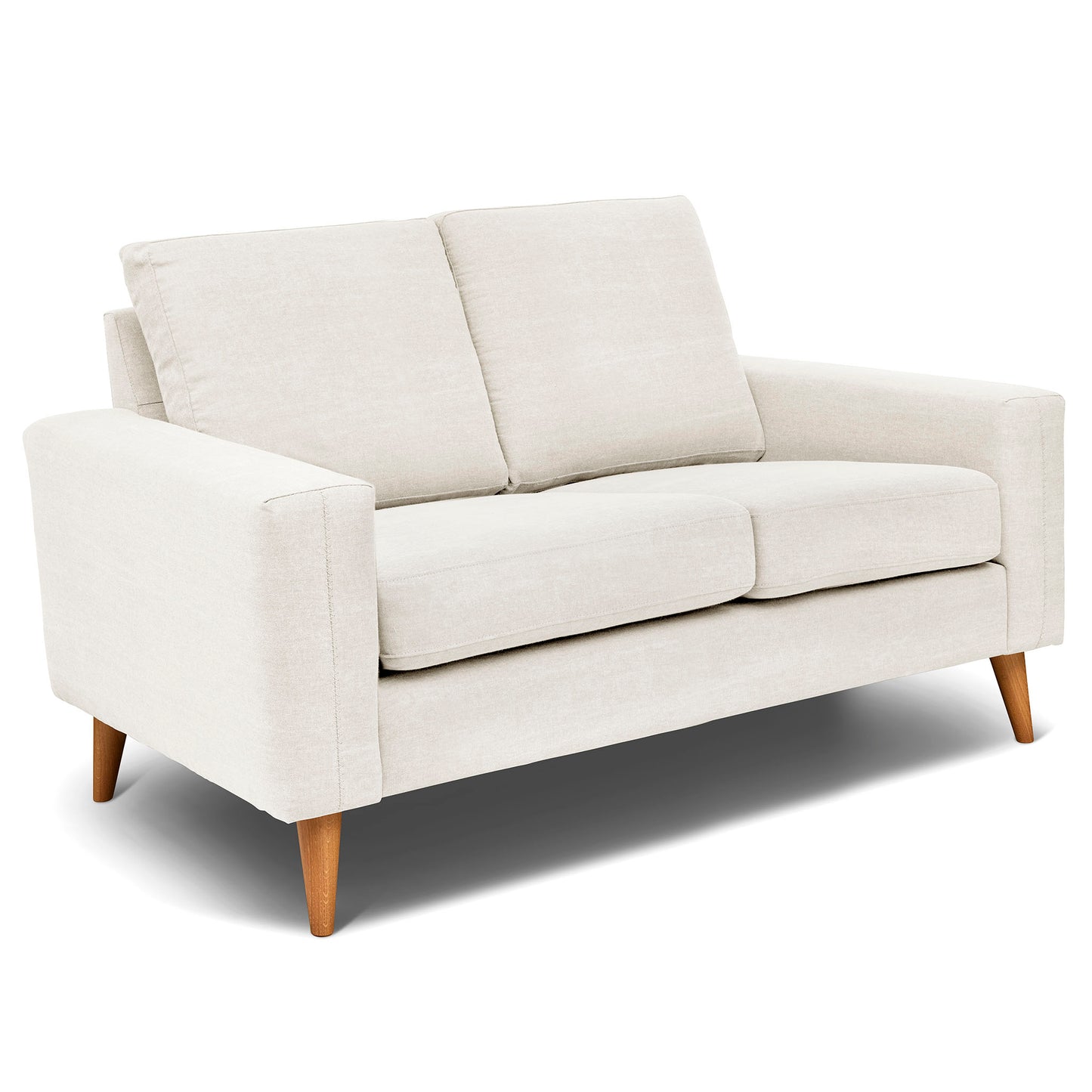 Liten vit 2-sits soffa som är sittvänlig för äldre, 156 cm bred