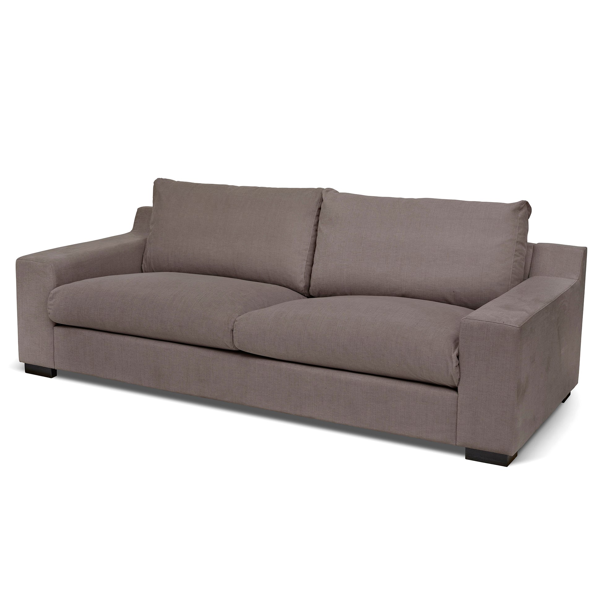 Stor djup och skön 3-sits lounge soffa i gråbrun bomull och lin tyg