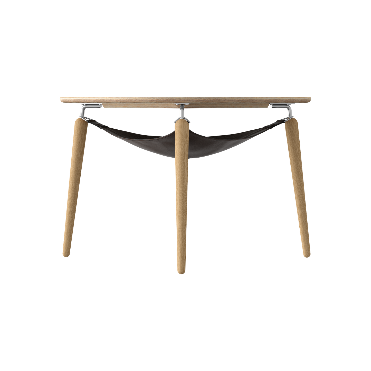 Hangout triangelformat bord i ek & stål från Umage med praktisk tidningshållare