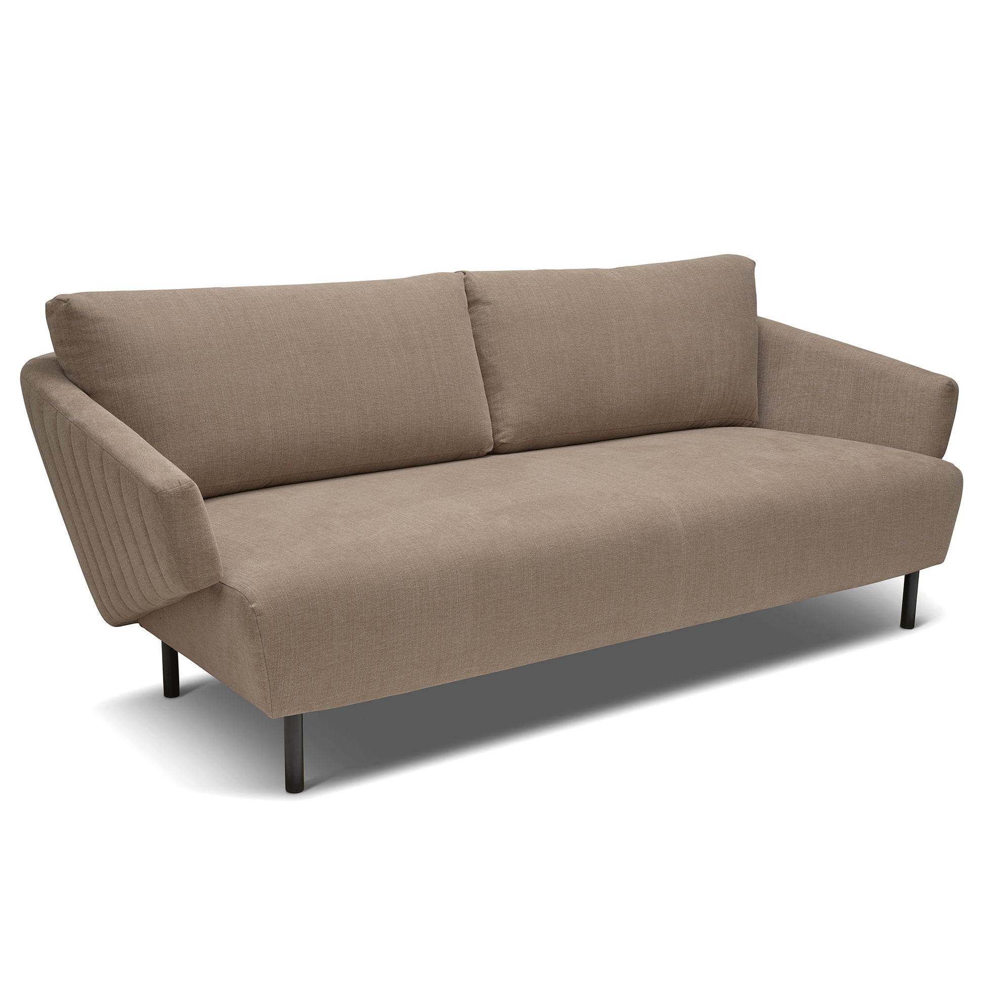 Snygg 3 sits design soffa av Morten Georgsen klädd i ett brunt linnetyg