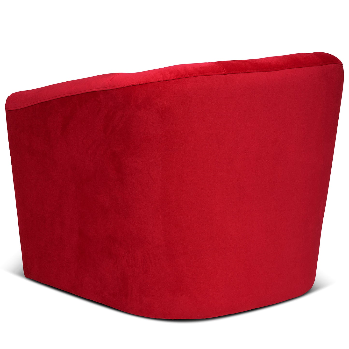 Sidovy på en snygg röd loungefåtlj med snurrfunktion