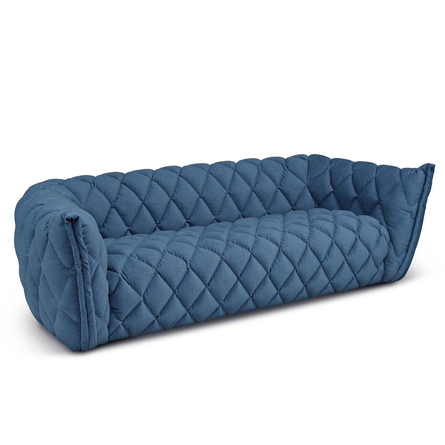 Petroleumblå design soffa i sammet. Chesterfield soffa som är modern